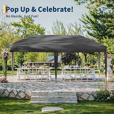 10x20 FT Pop Up Canopy Tent, Easy One Person Set Up, Portable Shelter with Stakes
