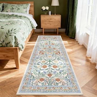 Floral 5x7 Area Rug Vintage Boho Washable & Non-Slip Living Room Carpet, Soft Stain-Resistant