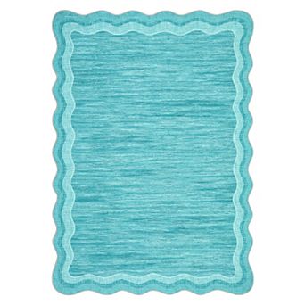 Area Rug Washable Non Slip Low Pile,Scalloped Wavy Edge Indoor Carpet