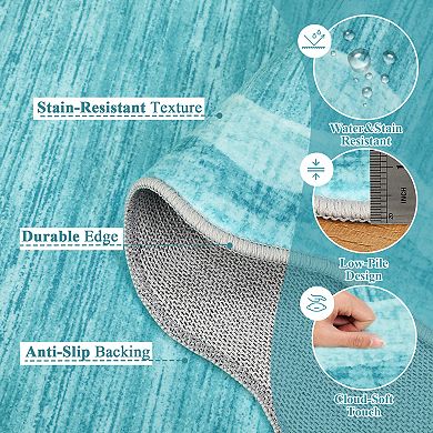 Area Rug Washable Non Slip Low Pile,Scalloped Wavy Edge Indoor Carpet