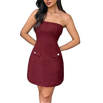 Women's Strapless Backless Tube Top Bodycon Dress Sleeveless Cute A Line Mini Dresses