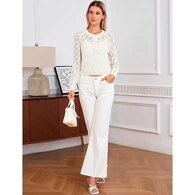 Women Cropped Cardigan Button Down Long Sleeve Knit Shrug