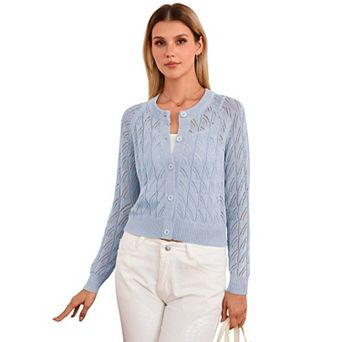 Women Cropped Cardigan Button Down Long Sleeve Knit Shrug