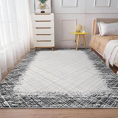 Area Rug 5x7 Machine Washable Rug Modern Bordered Carpet Rug Stain Resistant Non-Slip Accent