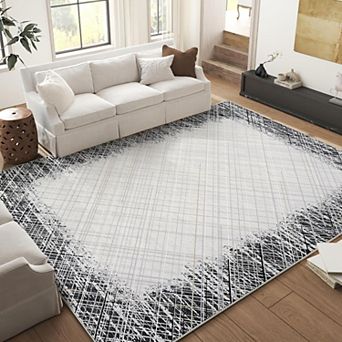 Area Rug 5x7 Machine Washable Rug Modern Bordered Carpet Rug Stain Resistant Non-Slip Accent