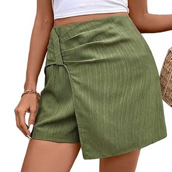 Women's High Waisted Wrap Skort, Ruched Cross Over Textured Casual Skirt Shorts