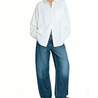 Women's High Waist Wide Leg Jeans Loose Fit Vintage Washed Denim Pants