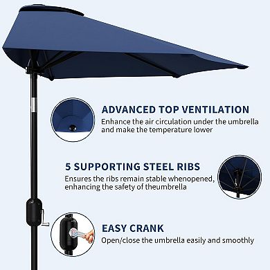 Patio Umbrella 9FT - Half Umbrella Outdoor with Smooth Crank Lift, Outdoor Shade Canopy