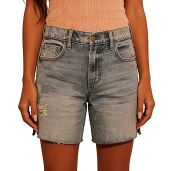 Women's High Waisted Denim Shorts Side Slit Studded Detail Casual Summer Jean Shorts