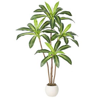 Realistic Artificial Dracaena Tree with Natural Wood Trunk, Tall Faux Yucca Plant for Home Decor