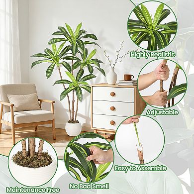 Realistic Artificial Dracaena Tree with Natural Wood Trunk, Tall Faux Yucca Plant for Home Decor