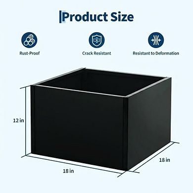 18" Steel Planter Box, Snap Assembly, Open Base, 12" Deep, Black