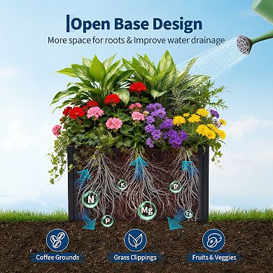 18" Steel Planter Box, Snap Assembly, Open Base, 12" Deep, Black