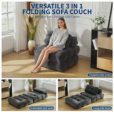 Folding Sofa Bed Sleeper Chair, 34 Inch Convertible Lounge with Pillow