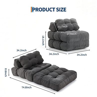 Folding Sofa Bed Sleeper Chair, 34 Inch Convertible Lounge with Pillow