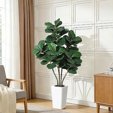 Artificial Fiddle Leaf Fig Tree with Planter,Faux Ficus Lyrata Silk Tree for Home & Office