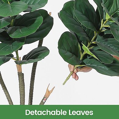 Artificial Fiddle Leaf Fig Tree with Planter,Faux Ficus Lyrata Silk Tree for Home & Office