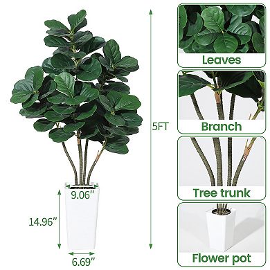 Artificial Fiddle Leaf Fig Tree with Planter,Faux Ficus Lyrata Silk Tree for Home & Office