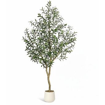 Olive Trees Artificial Indoor - 6Ft Fake Olive Tree with Natural Wood Trunk, Lifelike Fruits