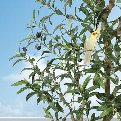 Olive Trees Artificial Indoor - 6Ft Fake Olive Tree with Natural Wood Trunk, Lifelike Fruits