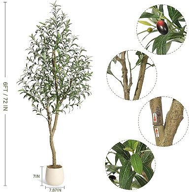 Olive Trees Artificial Indoor - 6Ft Fake Olive Tree with Natural Wood Trunk, Lifelike Fruits