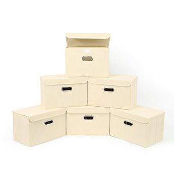 Foldable Fabric Storage Bins with Lids and Metal Handles 6 pc