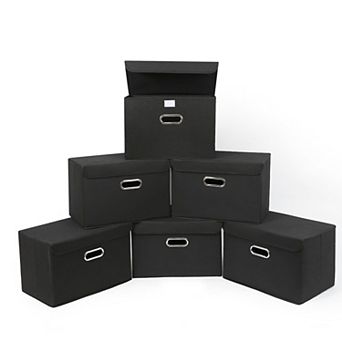 Foldable Fabric Storage Bins with Lids and Metal Handles 6 pc