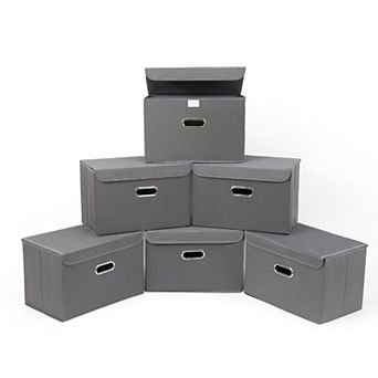 Foldable Fabric Storage Bins with Lids and Metal Handles 6 pc
