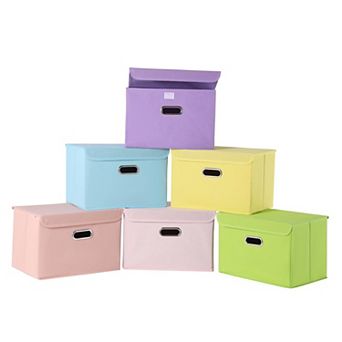 Foldable Fabric Storage Bins with Lids and Metal Handles 6 pc