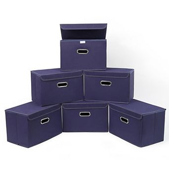 Foldable Fabric Storage Bins with Lids and Metal Handles 6 pc
