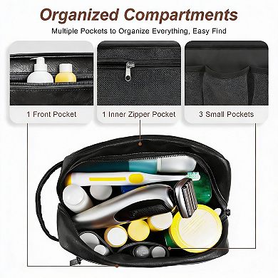 PU Leather Travel Toiletry Bag Water-resistant Organizer，10 x 5 x 5.5 inches
