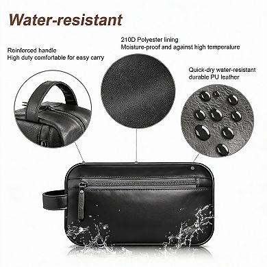 PU Leather Travel Toiletry Bag Water-resistant Organizer，10 x 5 x 5.5 inches