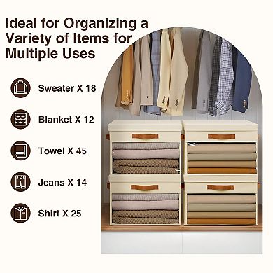 Foldable Storage Cube Bins With Lids Clear Window Handles 4pc