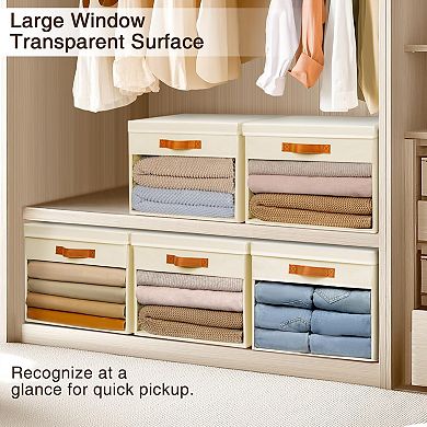 Foldable Storage Cube Bins With Lids Clear Window Handles 4pc