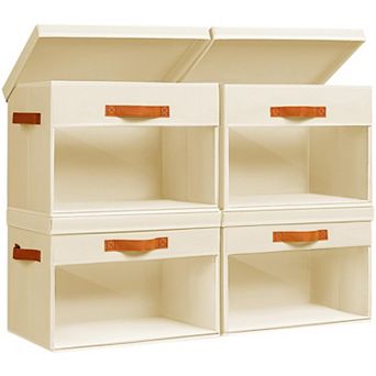Foldable Storage Cube Bins With Lids Clear Window Handles 4 pc