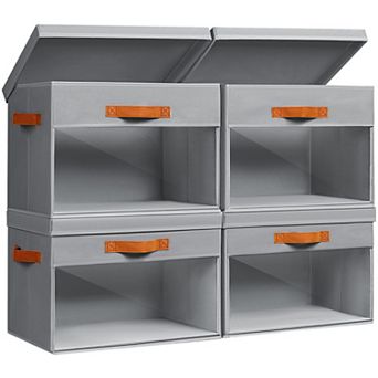 Foldable Storage Cube Bins With Lids Clear Window Handles 4 pc