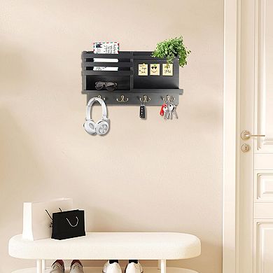 Solid Wood Wall Key Holder Mail Organizer 8 Hooks