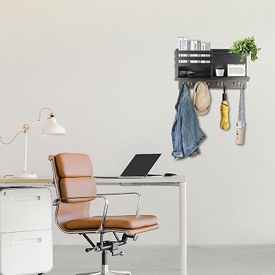 Solid Wood Wall Key Holder Mail Organizer 8 Hooks