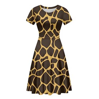 Classic Round Neck Giraffe Print Dress