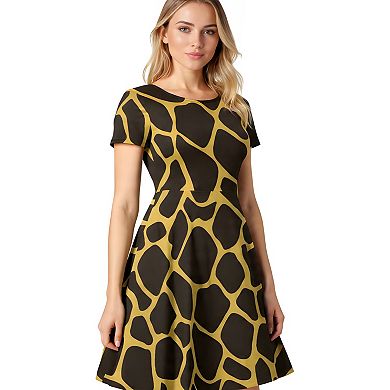 Classic Round Neck Giraffe Print Dress