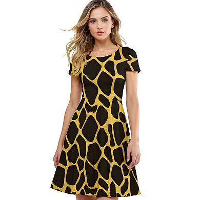 Classic Round Neck Giraffe Print Dress