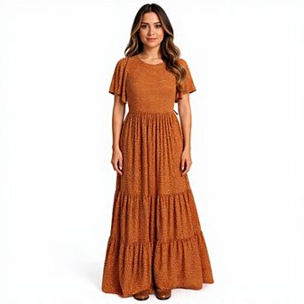Women’s Casual Round Neck Smocked Swing Dress