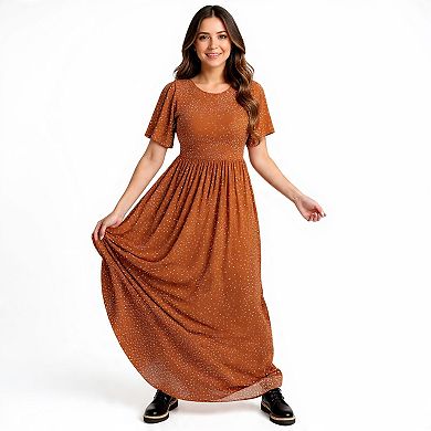Women’s Casual Round Neck Smocked Swing Dress