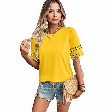 Women's Summer Crewneck Hollow Out T-Shirt