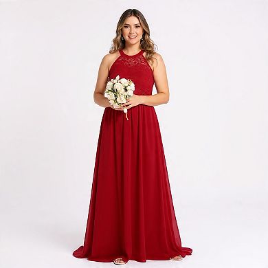 Elegant Red Halter Bridal Shower Dress