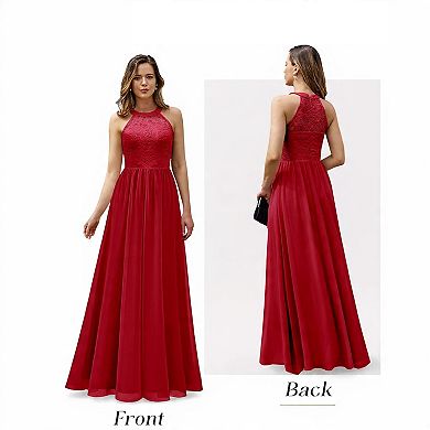 Elegant Red Halter Bridal Shower Dress