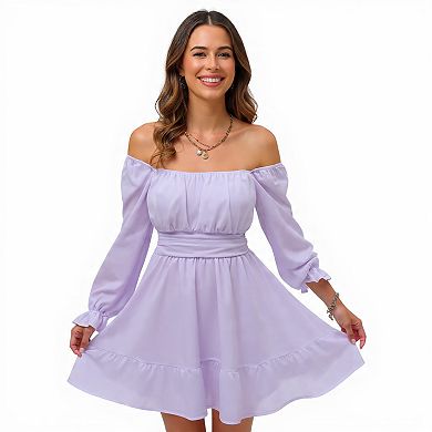 Flowy Tie Back Mini Dress with Lantern Sleeves