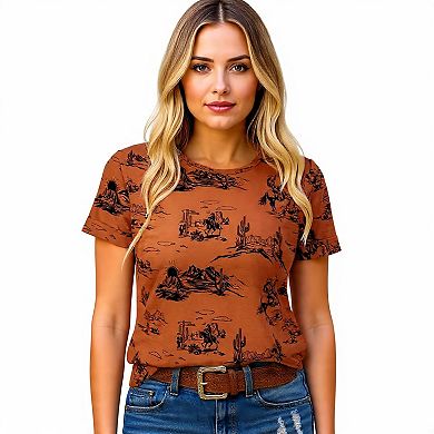 Women's Western Print Crew Neck Tee