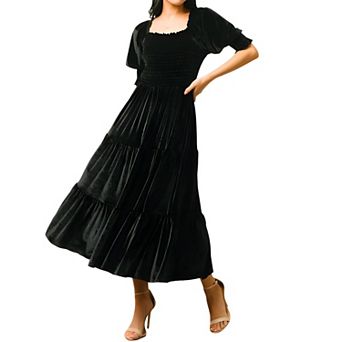 Women's Velvet Puff Sleeve Fall Dress