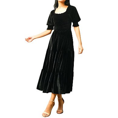 Women's Velvet Puff Sleeve Fall Dress